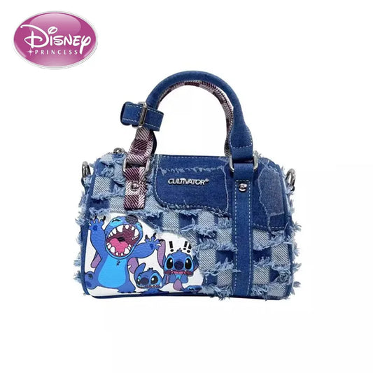 Disney Cartoon Stitch Denim Shoulder Bag – Crossbody Splicing Design Portable Pillow Bag